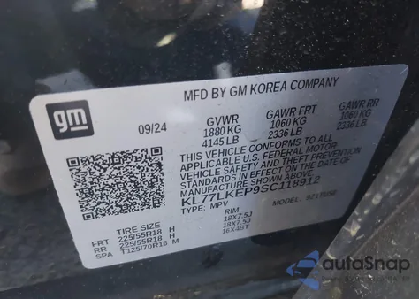 2025 Chevrolet Trax Fwd Activ z USA, uszkodzony, nr VIN KL77LKEP9SC118912